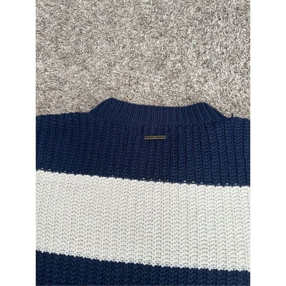 Carve Designs Organic Cotton/Wool Striped Chunky Knit Sweater Navy/Cream XL - Picture 8 of 8